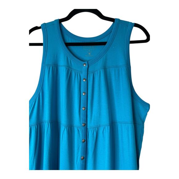 Athleta Drop In Tiered Dress Womens 1X Blue Sleeveless Tank Button Front Midi - Picture 2 of 11